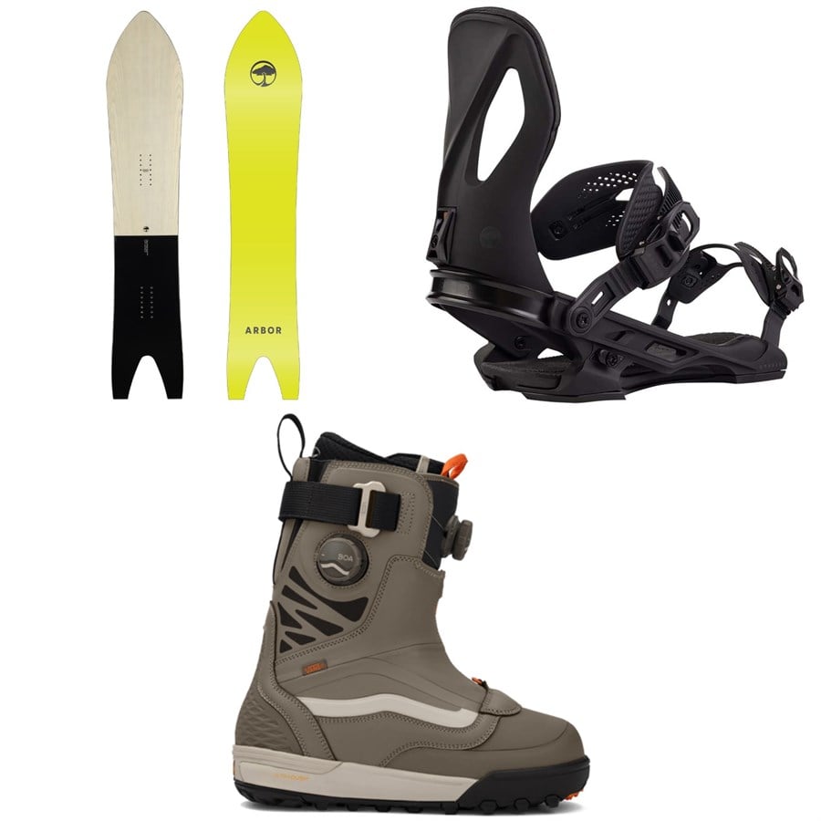 Arbor A-Frame Snowboard + Cypress Snowboard Bindings + Vans Verse Range Edition Snowboard Boots 2026