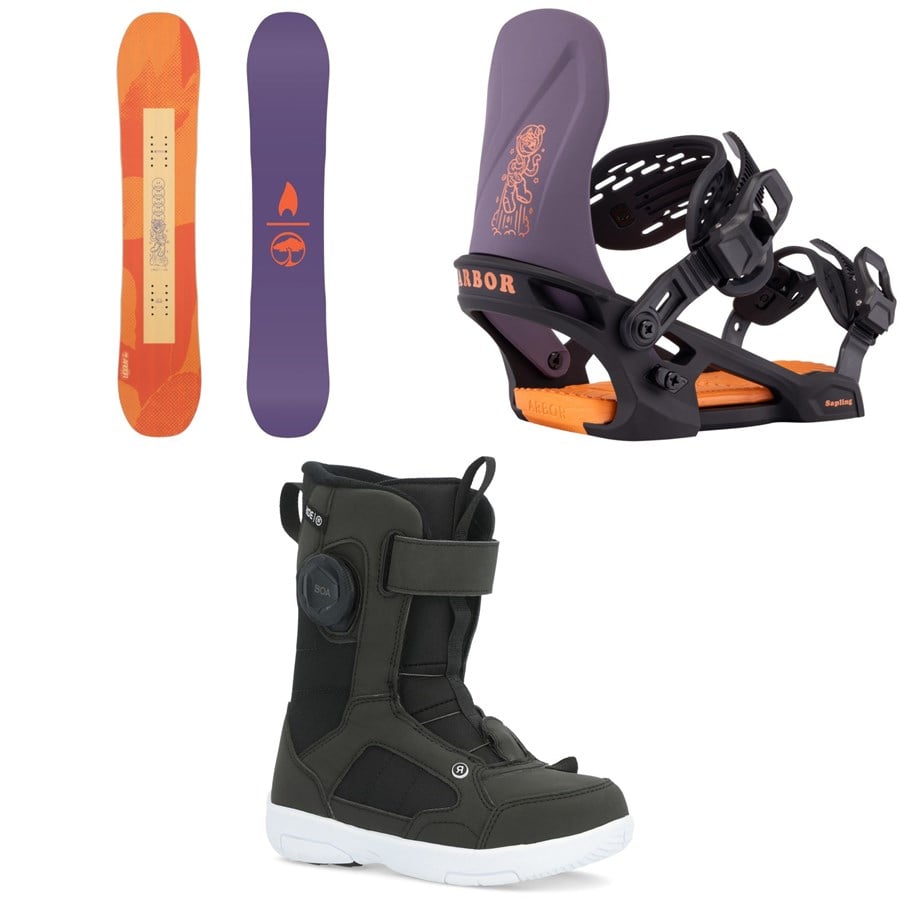 Arbor Cavet Snowboard + Sapling Snowboard Bindings + Ride Norris Snowboard Boots - Kids 2026