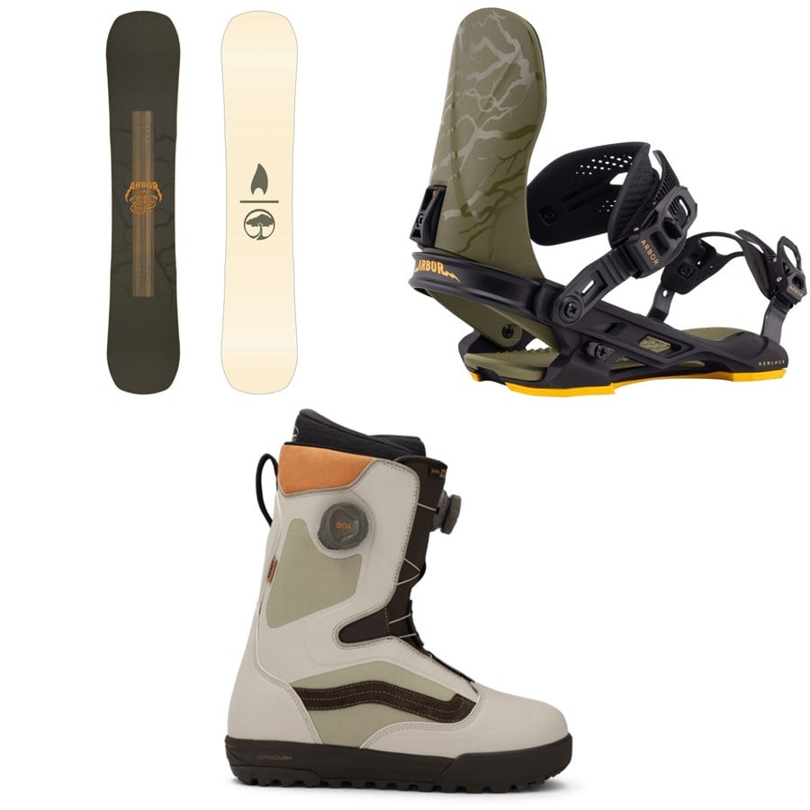 Arbor Draft Snowboard + Hemlock Snowboard Bindings + Vans Aura Pro Snowboard Boots 2026