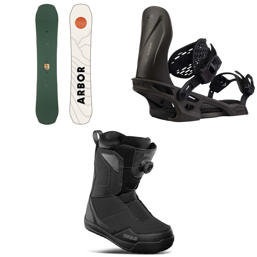 Arbor Element Decon Snowboard + Spruce Snowboard Bindings + Thirtytwo Shifty Boa Snowboard Boots 2025