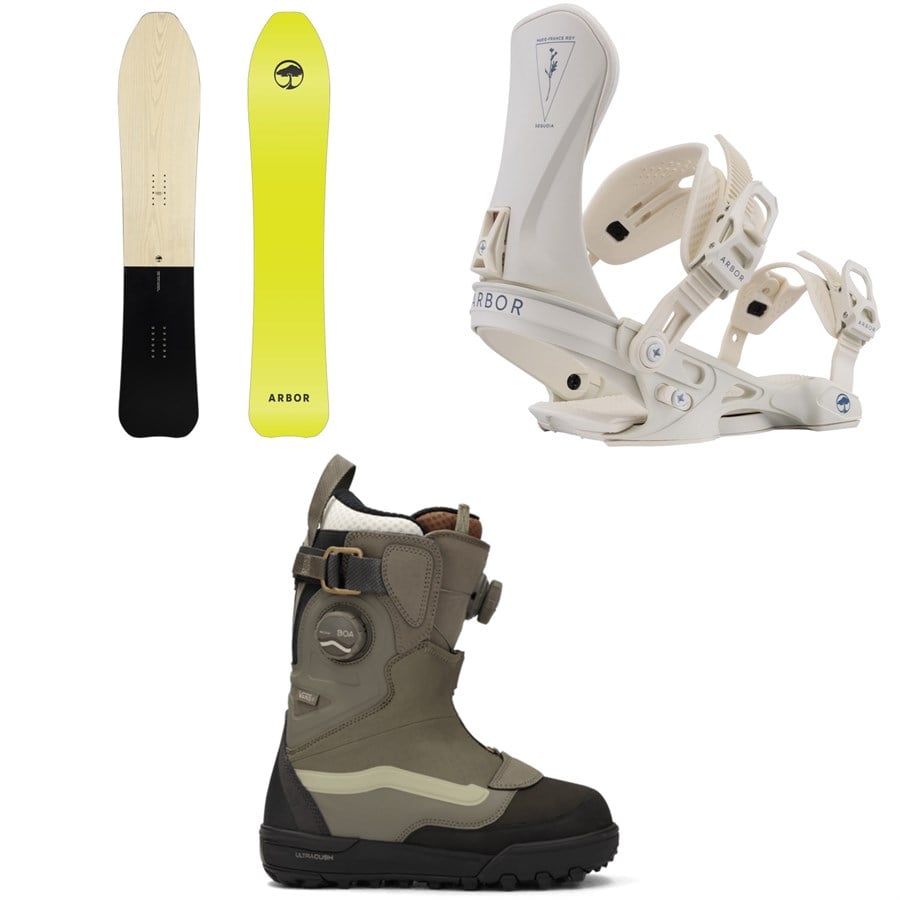 Arbor Madre Snowboard + Sequoia Snowboard Bindings + Vans Viaje Range Edition Snowboard Boots - Women's 2026