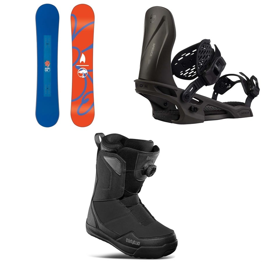 Arbor Relapse Snowboard + Spruce Snowboard Bindings + thirtytwo Shifty Boa Snowboard Boots 2025