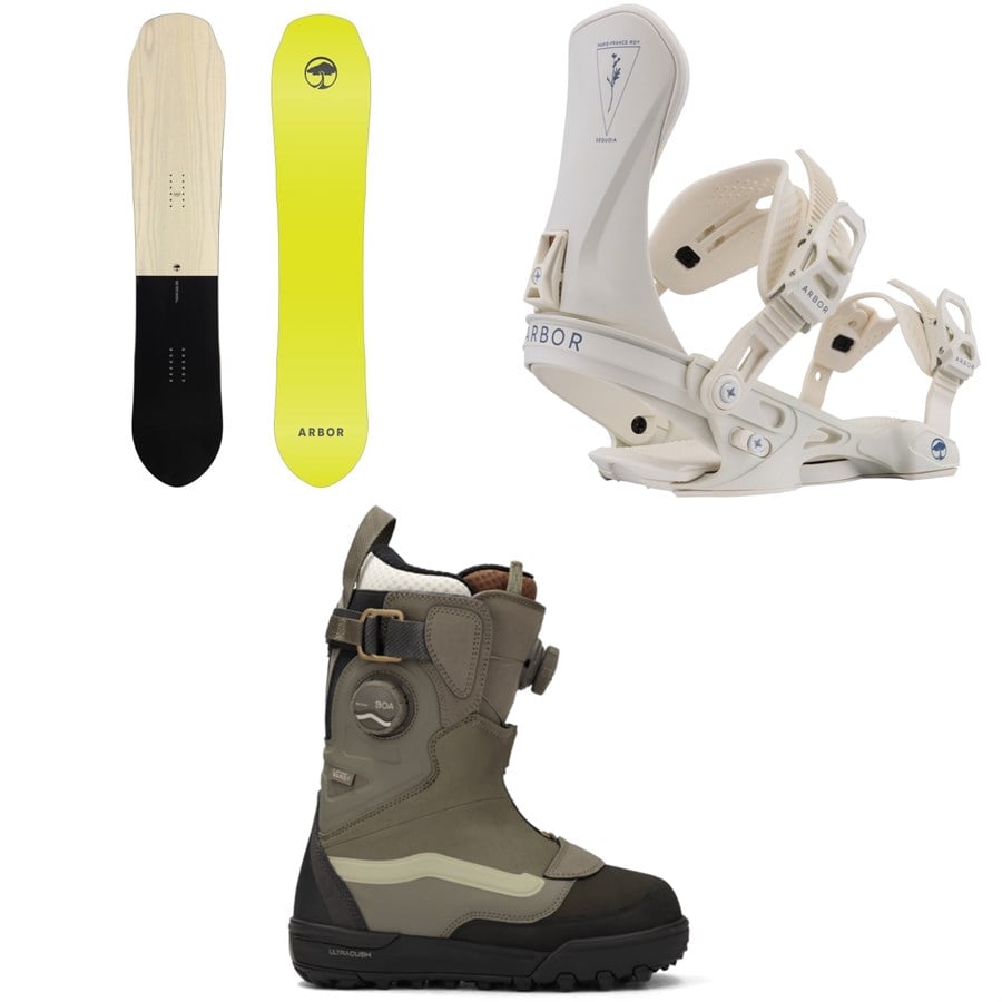 Arbor Single Snowboard + Sequoia Snowboard Bindings + Vans Viaje Range Edition Snowboard Boots - Women's 2026