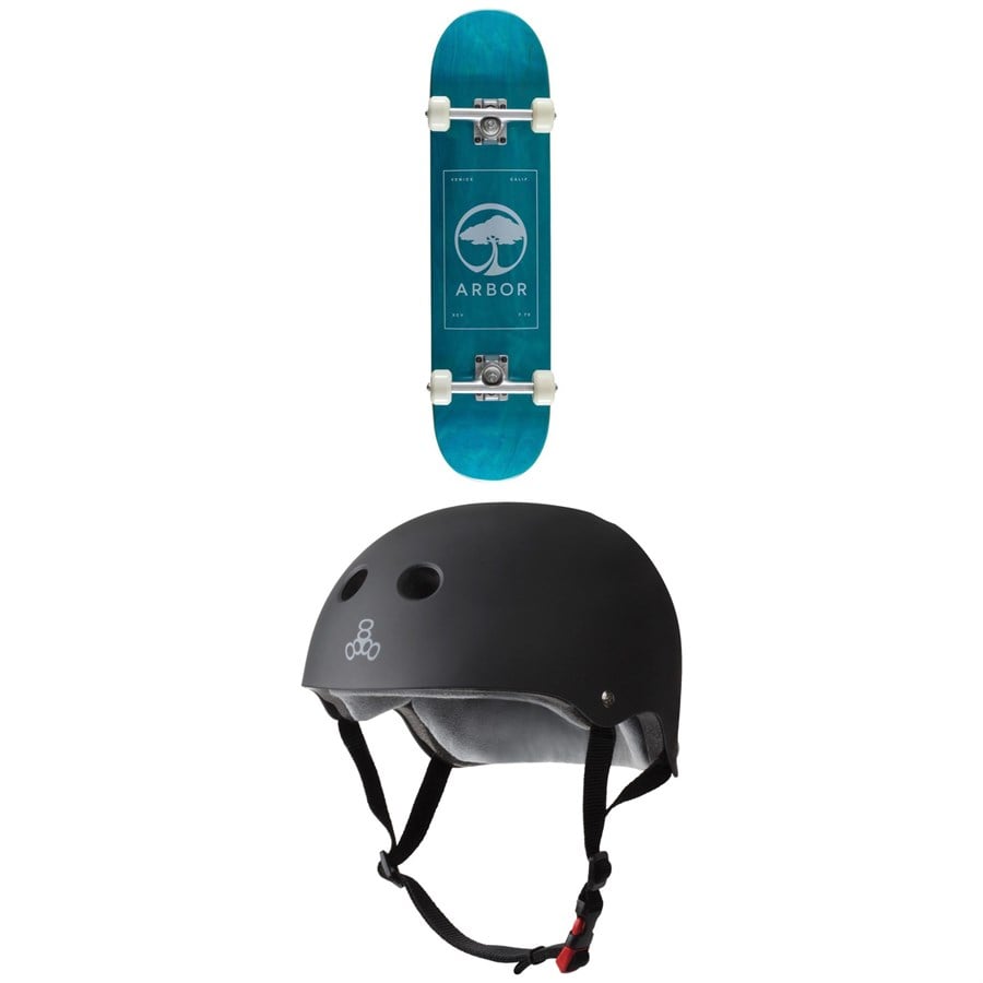 Arbor Street 7.75 Skateboard Complete + Triple 8 The Certfied Sweatsaver Skateboard Helmet