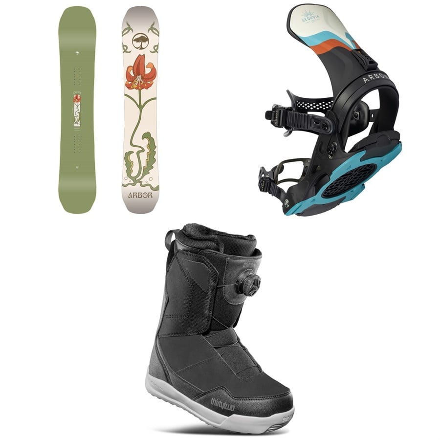 Arbor Swoon Decon Snowboard + Sequoia Snowboard Bindings + Thirtytwo Shifty Boa Snowboard Boots - Women's