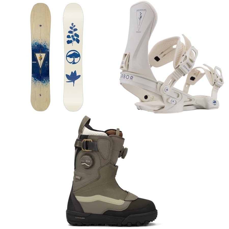 Arbor Veda Snowboard + Sequoia Snowboard Bindings + Vans Viaje Range Edition Snowboard Boots - Women's 2026