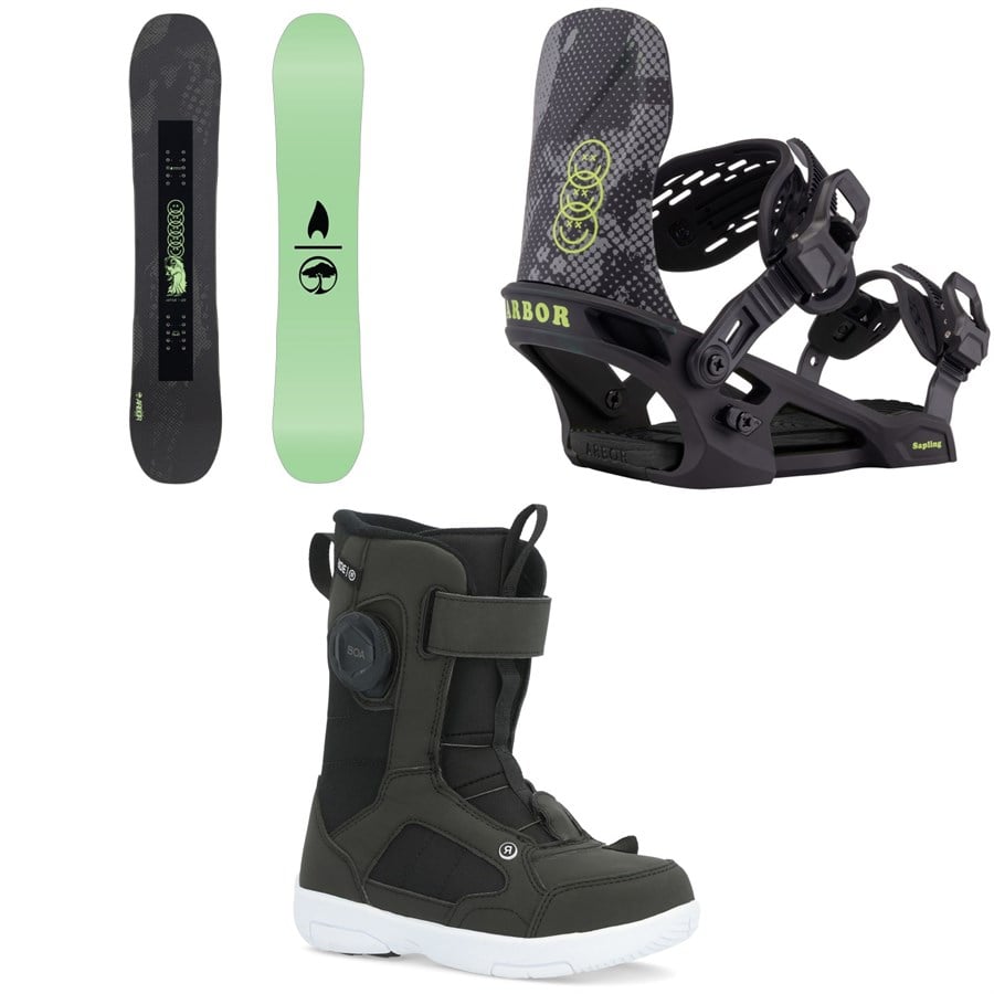 Arbor Votive Snowboard + Sapling Snowboard Bindings + Ride Norris Snowboard Boots - Kids 2026
