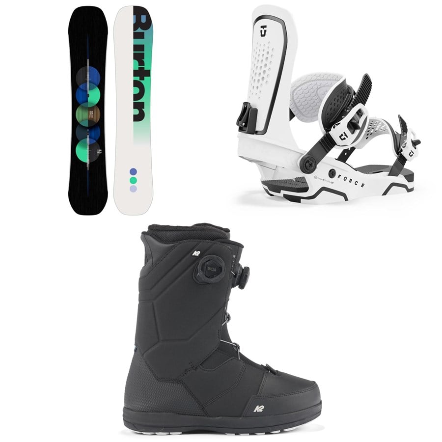 Burton Custom Flying V Snowboard + Union Force Snowboard Bindings + K2 Maysis Snowboard Boots 2025