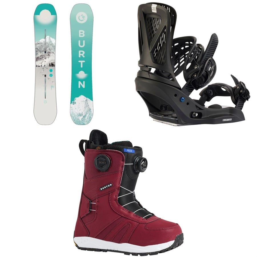 Burton Feelgood Snowboard + Escapade EST Snowboard Bindings + Felix Boa Snowboard Boots - Women's 2026