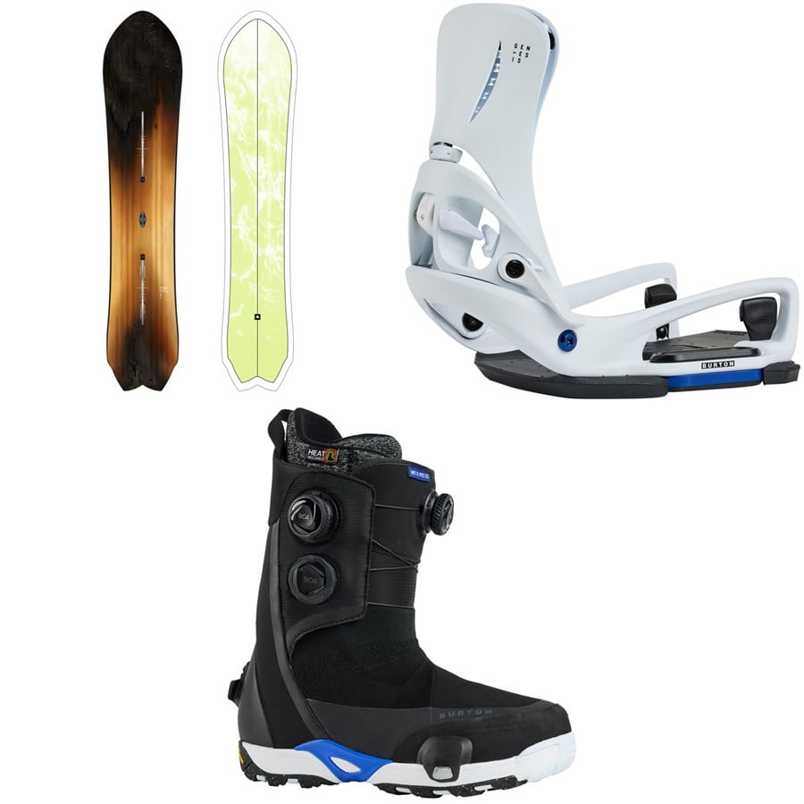 Burton Fish 3D Flat Top Snowboard + Step On Genesis EST Snowboard Bindings + Waverange Step On X Pro Snowboard Boots 2026