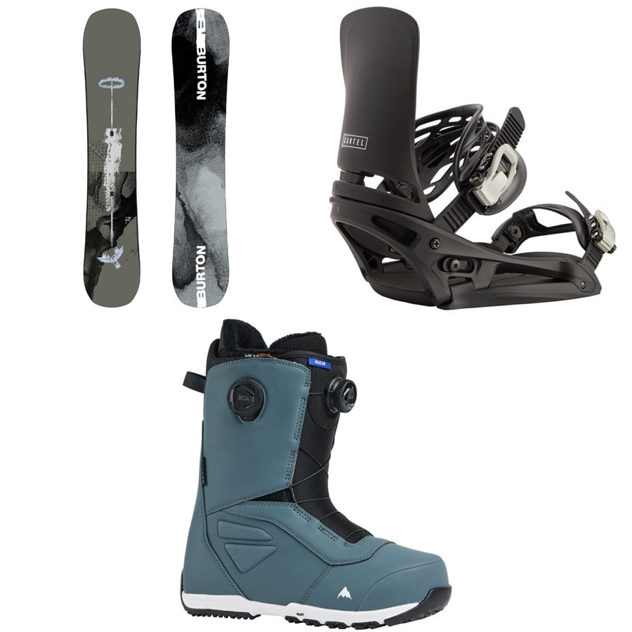Burton Instigator PurePop Camber Snowboard + Cartel EST Snowboard Bindings + Ruler Boa Snowboard Boots 2026