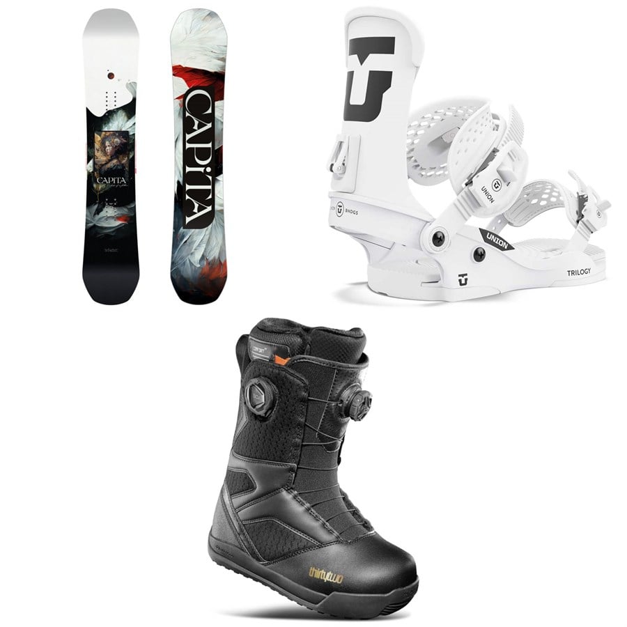 CAPiTA Birds Of A Feather Snowboard + Union Trilogy Classic Snowboard Bindings + Thirtytwo STW Double Boa Snowboard Boots - Women's 2025