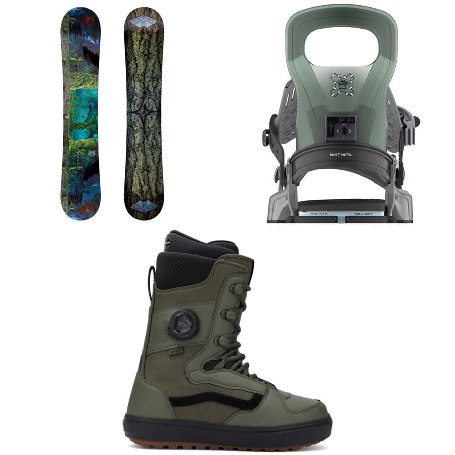 GNU Finest Asym C2X Snowboard + Bent Metal Logic Snowboard Bindings + Vans Invado OG Snowboard Boots 2026