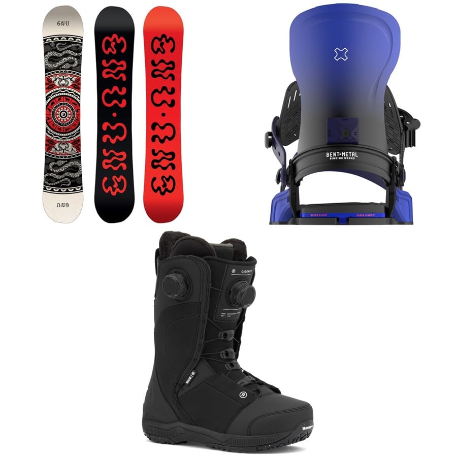 GNU Ladies Choice Asym C2X Snowboard + Bent Metal Forte Snowboard Bindings + Ride Cadence Snowboard Boots - Women's 2026