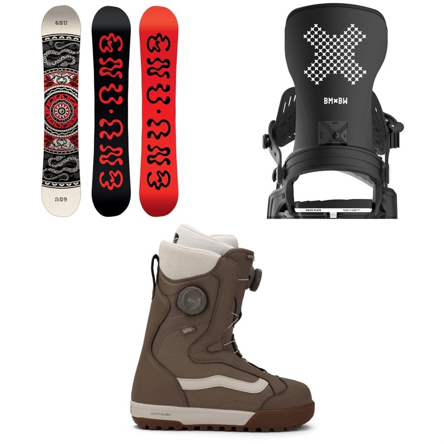 GNU Ladies Choice Asym C2X Snowboard + Bent Metal Stylist Snowboard Bindings + Vans Encore Pro Snowboard Boots - Women's 2026