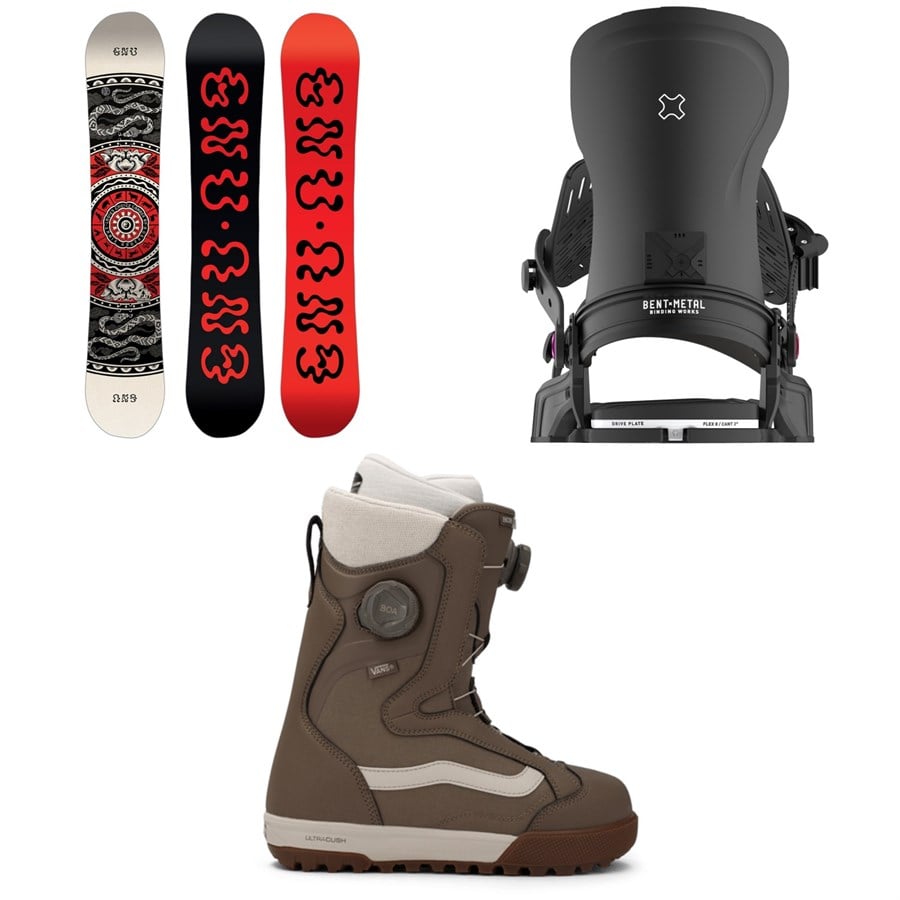 GNU Ladies Choice Asym C3 Snowboard + Bent Metal Forte Snowboard Bindings + Vans Encore Pro Snowboard Boots - Women's 2026