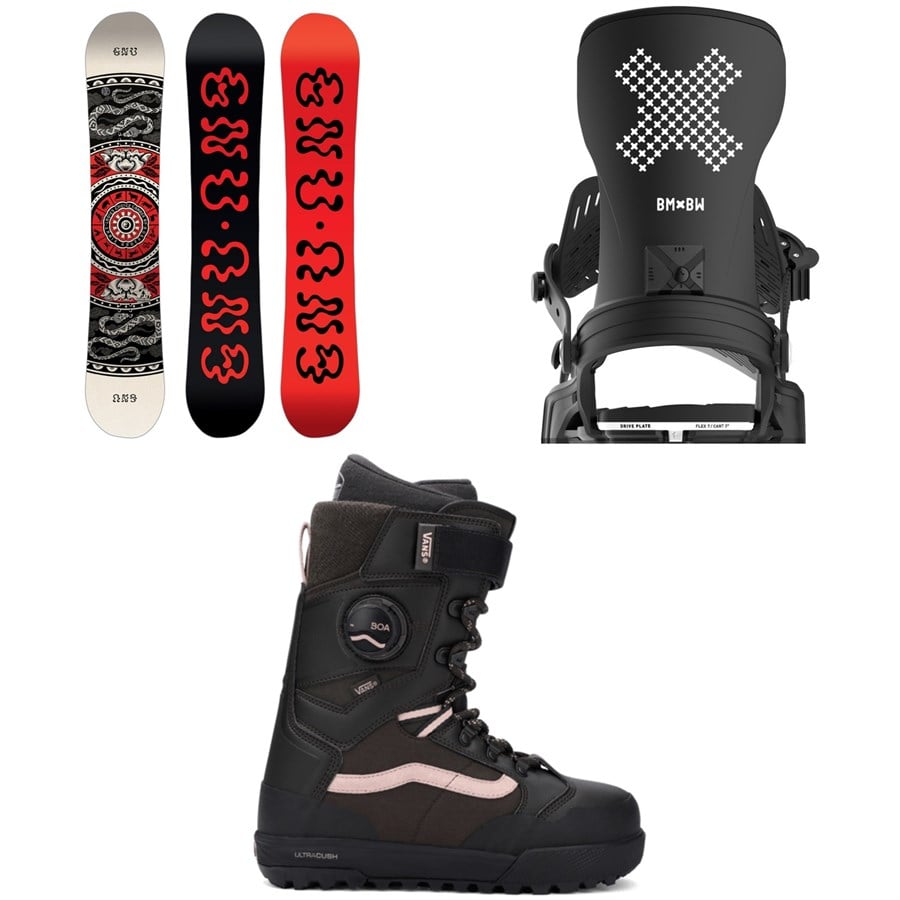 GNU Ladies Choice Asym C3 Snowboard + Bent Metal Stylist Snowboard Bindings + Vans Luna Pro Snowboard Boots - Women's 2026