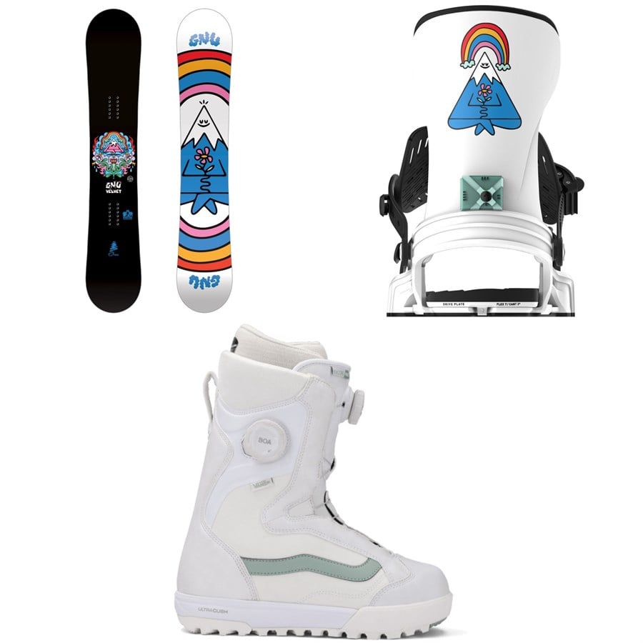 GNU Velvet C2 Snowboard + Bent Metal Stylist Snowboard Bindings + Vans Encore Pro Snowboard Boots - Women's 2026