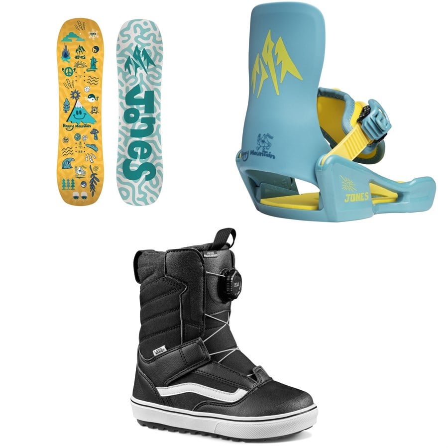Jones Happy Mountain Snowboard + Happy Mountain One Strap Snowboard Bindings + Vans Juvie Linerless Snowboard Boots - Kids' 2026