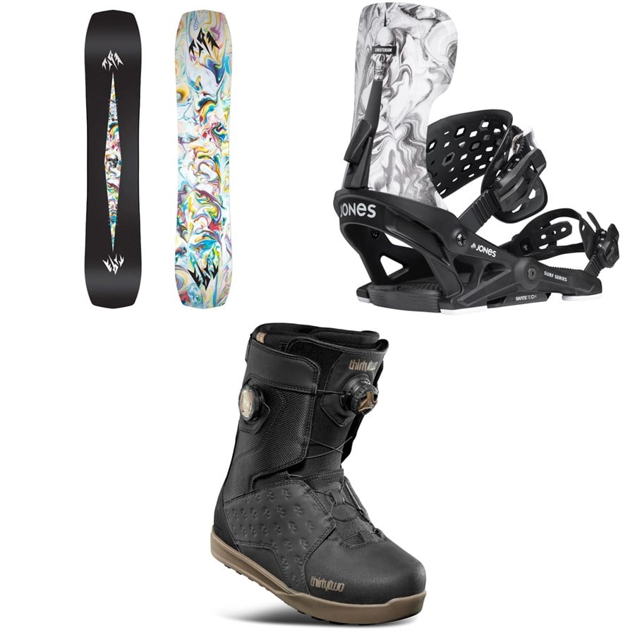 Jones Mind Expander Twin Snowboard + Meteorite Surf Series Snowboard Bindings + thirtytwo Lashed Double Boa Snowboard Boots 2026
