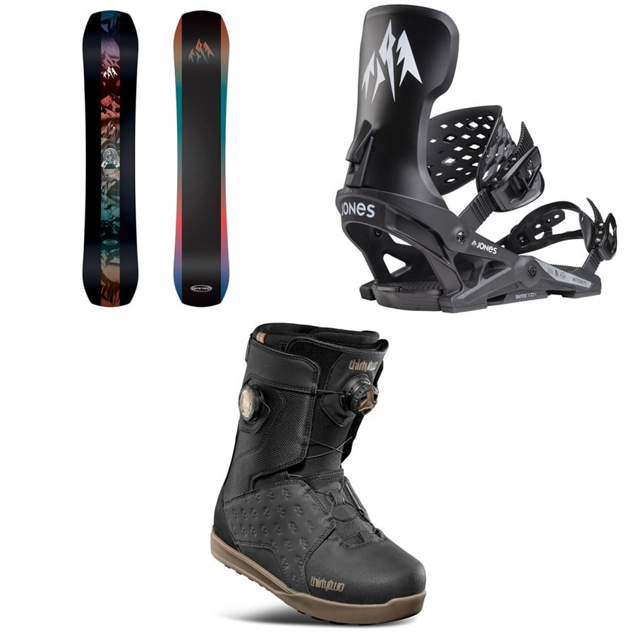 Jones Mountain Twin Snowboard + Meteorite Snowboard Bindings + Thirtytwo Lashed Double Boa Snowboard Boots 2026
