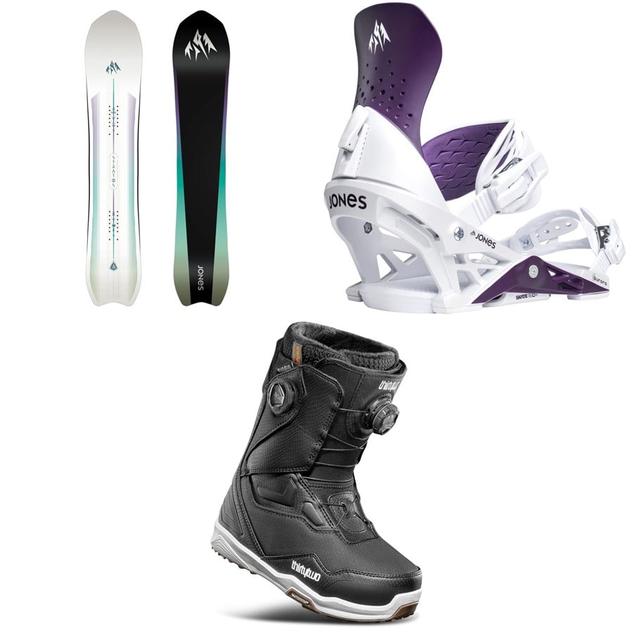 Jones Stratos Snowboard + Aurora Snowboard Bindings + Thirtytwo TM-2 Double Boa Snowboard Boots - Women's 2026