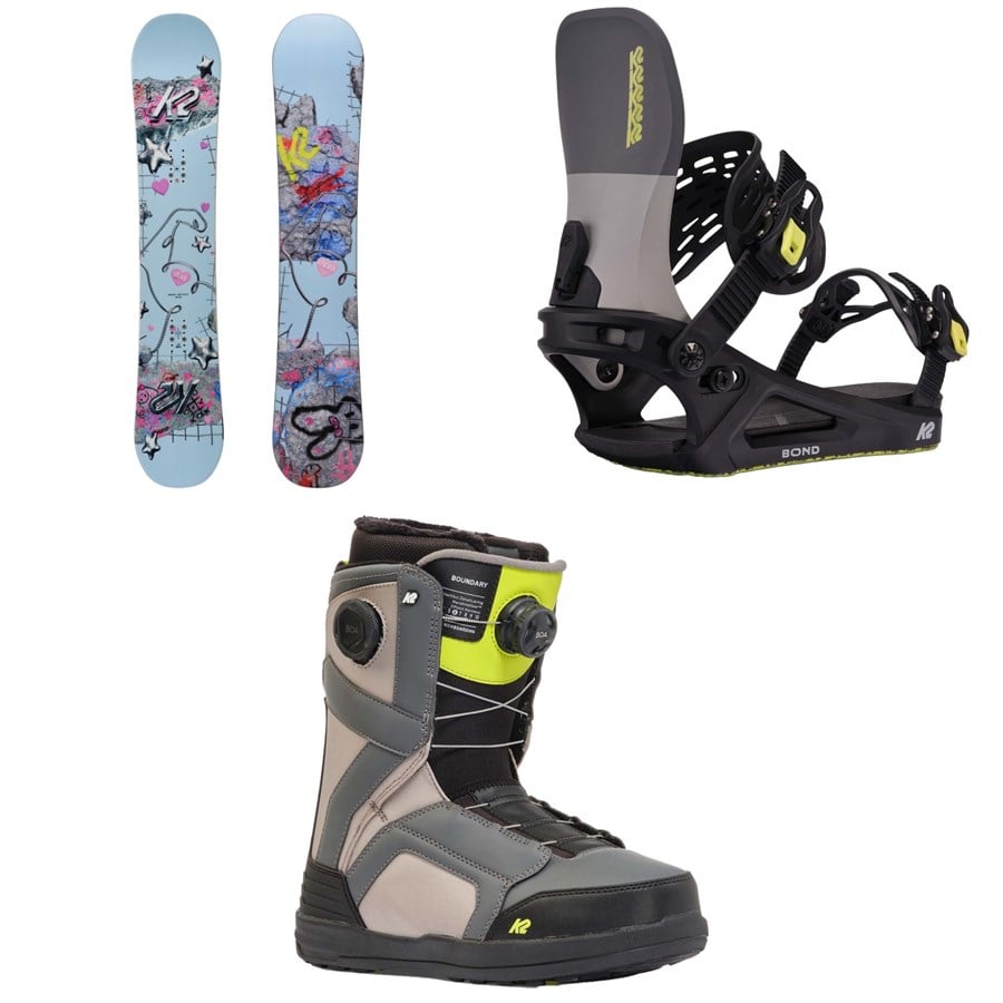 K2 Medium Snowboard + Bond Snowboard Bindings + Boundary Snowboard Boots 2025