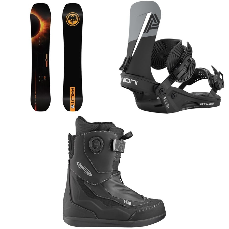 Never Summer Proto T3 Eclipse Snowboard + Union Atlas Snowboard Bindings + Deeluxe Aeris Snowboard Boots 2026