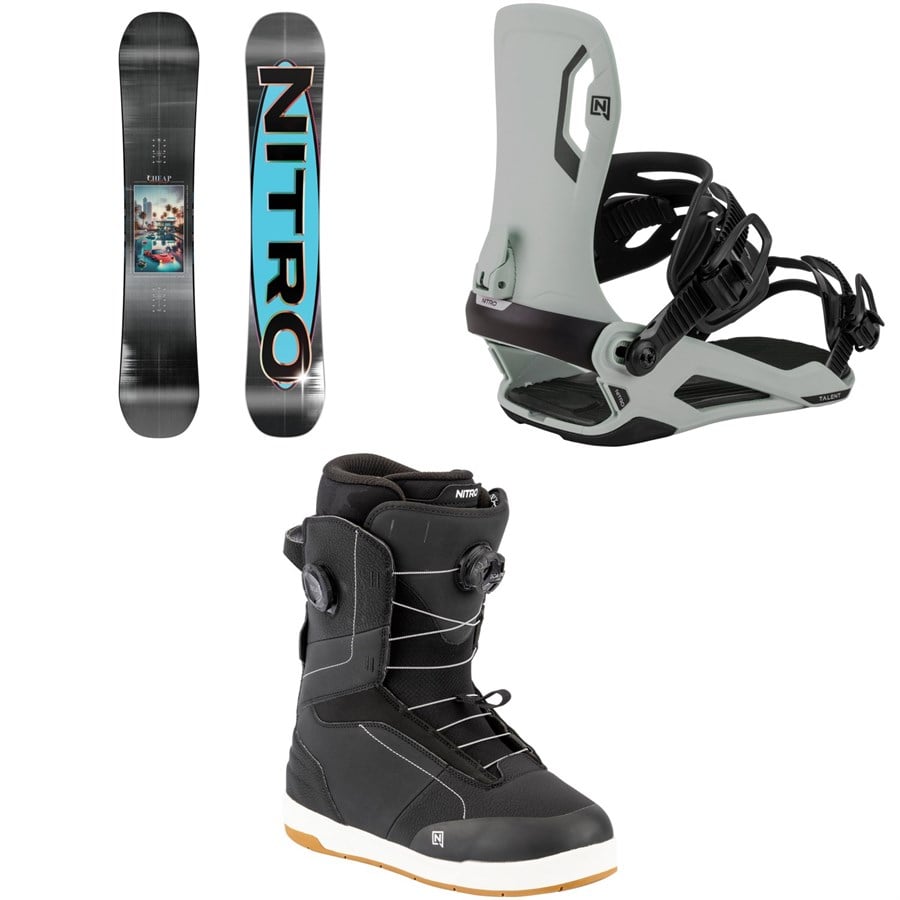 Nitro Cheap Thrills Snowboard + Talent Snowboard Bindings + Venture Boa Snowboard Boots 2026