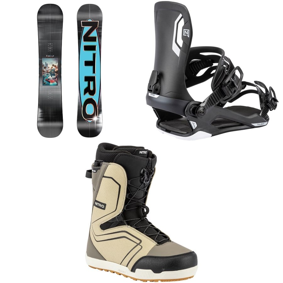 Nitro Cheap Thrills Snowboard + Talent Snowboard Bindings + Sentinel Boa Snowboard Boots 2026