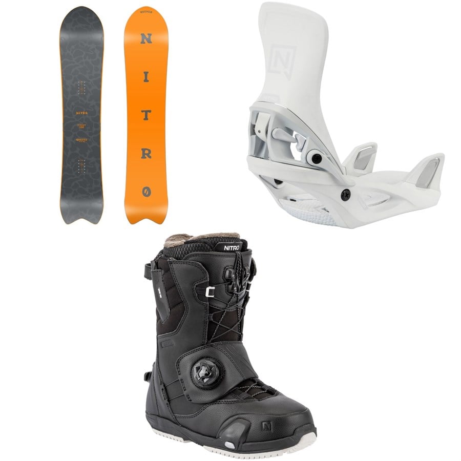 Nitro Dinghy Snowboard + Step On Snowboard Bindings + Cave Step On TLS Snowboard Boots - Women's 2026