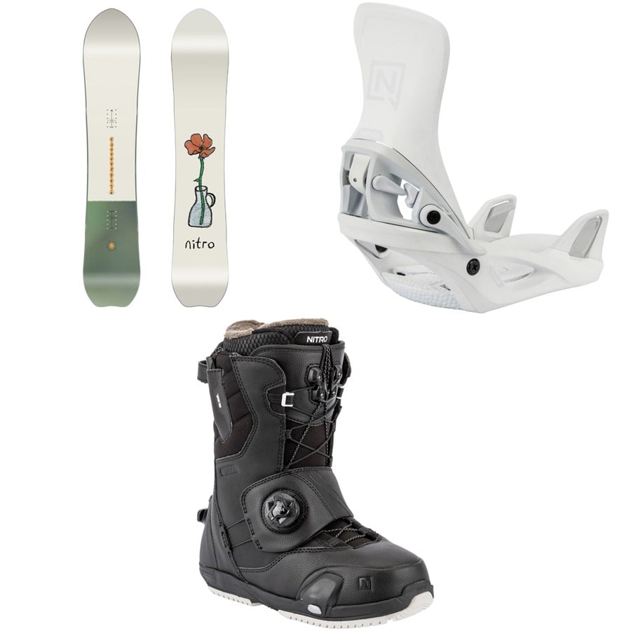 Nitro Drop Snowboard + Step On Snowboard Bindings + Cave Step On TLS Snowboard Boots - Women's 2026