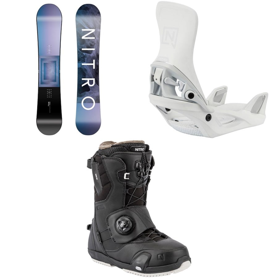 Nitro Fate Snowboard + Step On Snowboard Bindings + Cave Step On TLS Snowboard Boots - Women's 2026