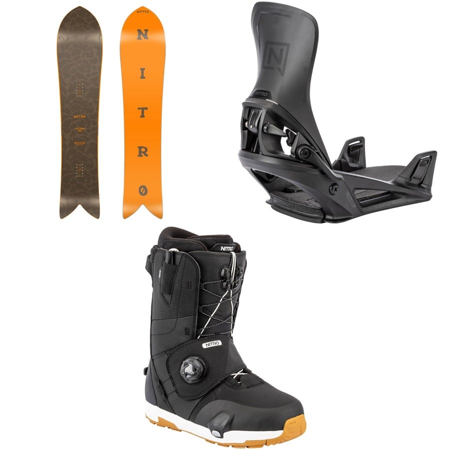 Nitro FinTwin Snowboard + Step On Snowboard Bindings + Venture Step On TLS Snowboard Boots 2026