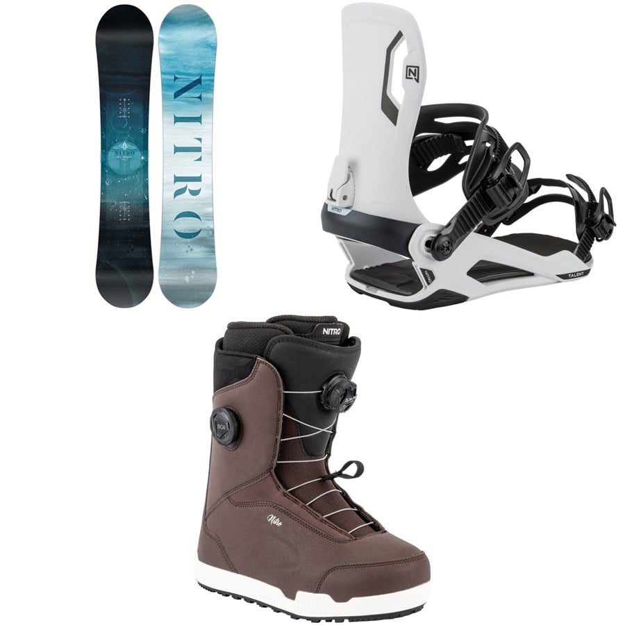 Nitro Mystique Snowboard + Talent Snowboard Bindings + Scala Boa Snowboard Boots - Women's 2026