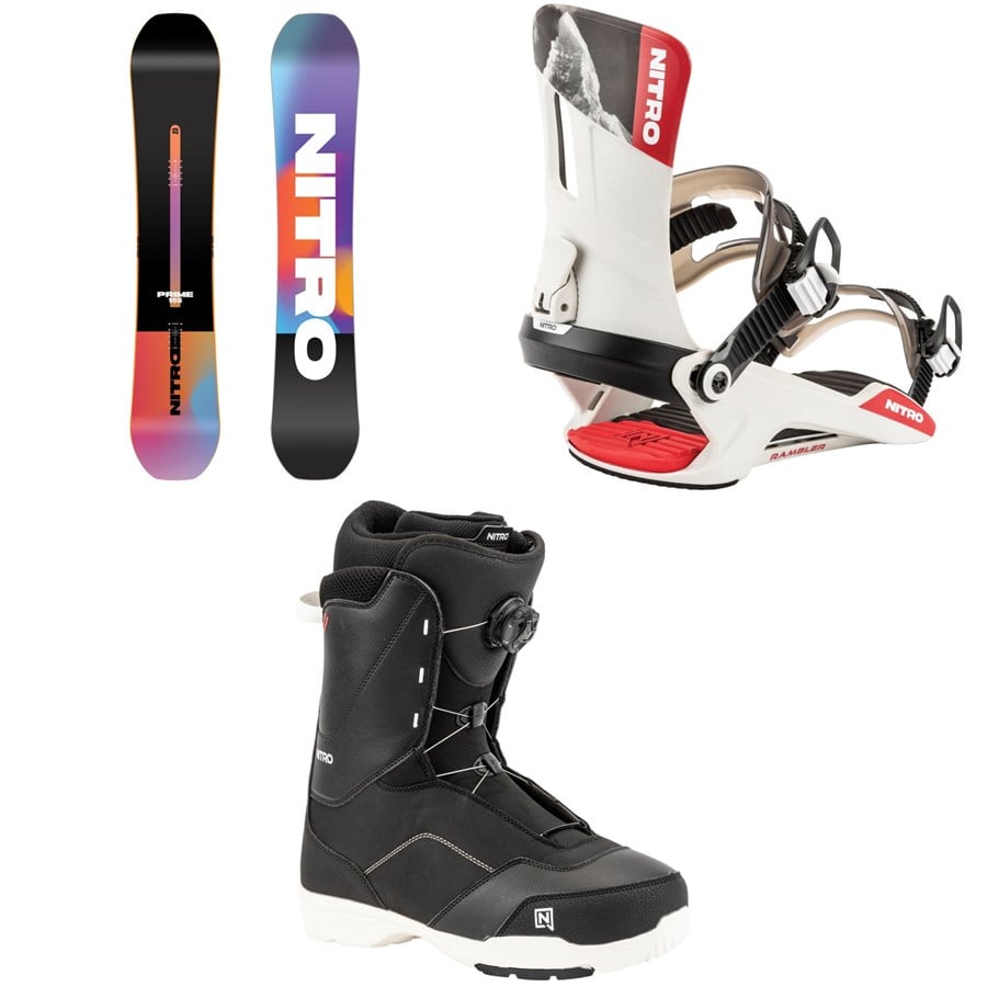 Nitro Prime Chroma Cam-Out Snowboard + Rambler Snowboard Bindings + Tangent Boa Snowboard Boots 2026
