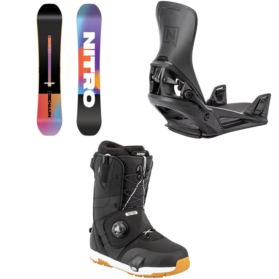 Nitro Prime Chroma Cam-Out Snowboard + Step On Snowboard Bindings + Venture Step On TLS Snowboard Boots 2026