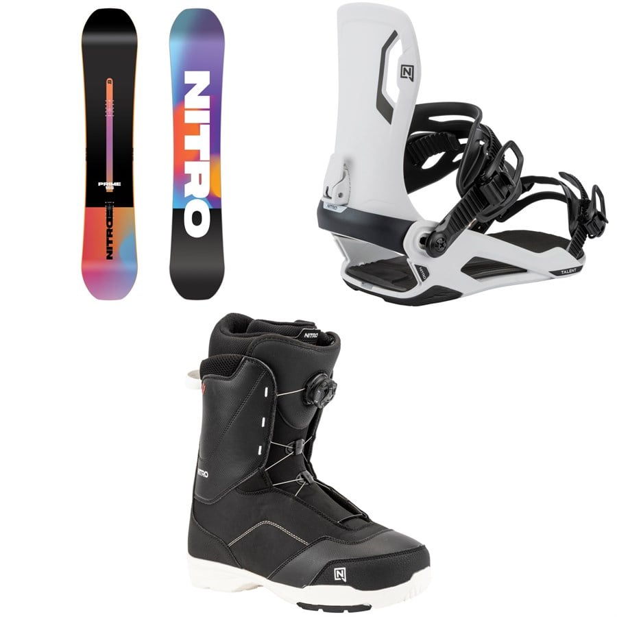 Nitro Prime Chroma Cam-Out Snowboard + Talent Snowboard Bindings + Tangent Boa Snowboard Boots 2026