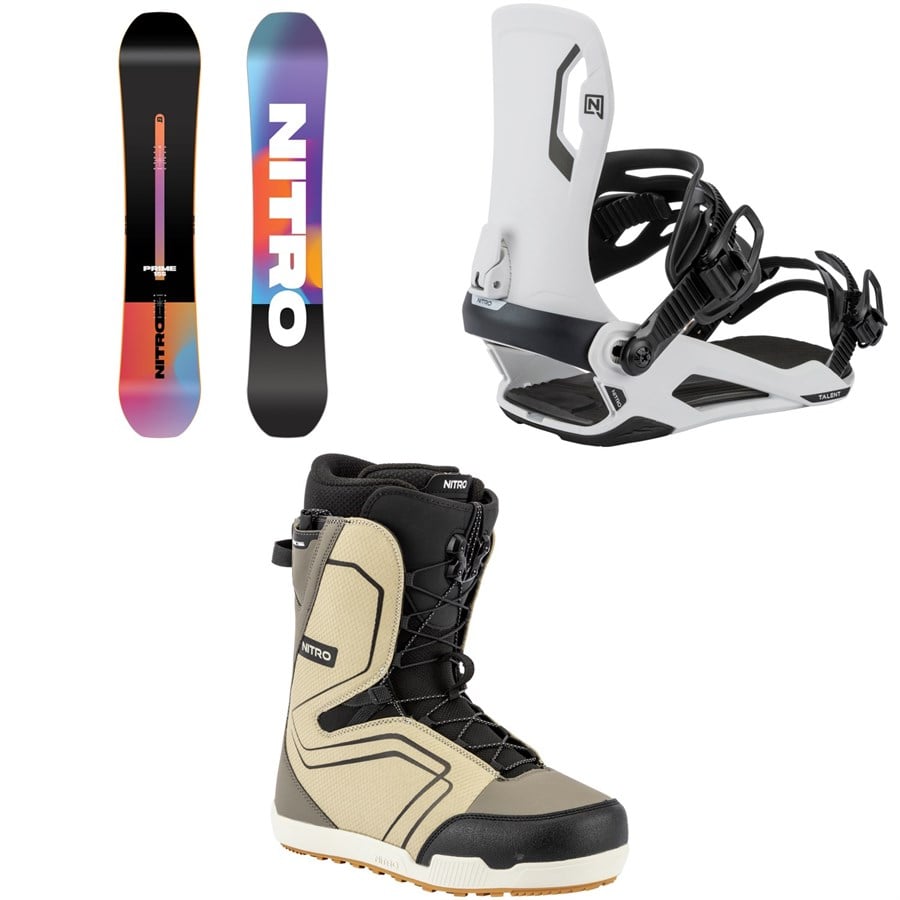 Nitro Prime Chroma Cam-Out Snowboard + Talent Snowboard Bindings + Sentinel Boa Snowboard Boots 2026