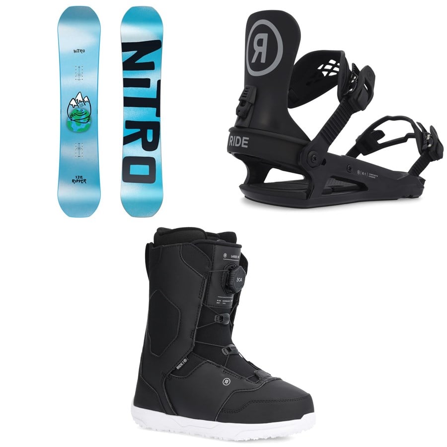 Nitro Ripper Snowboard + Ride K-1 Snowboard Bindings + Lasso Jr Snowboard Boots - Kids' 2026