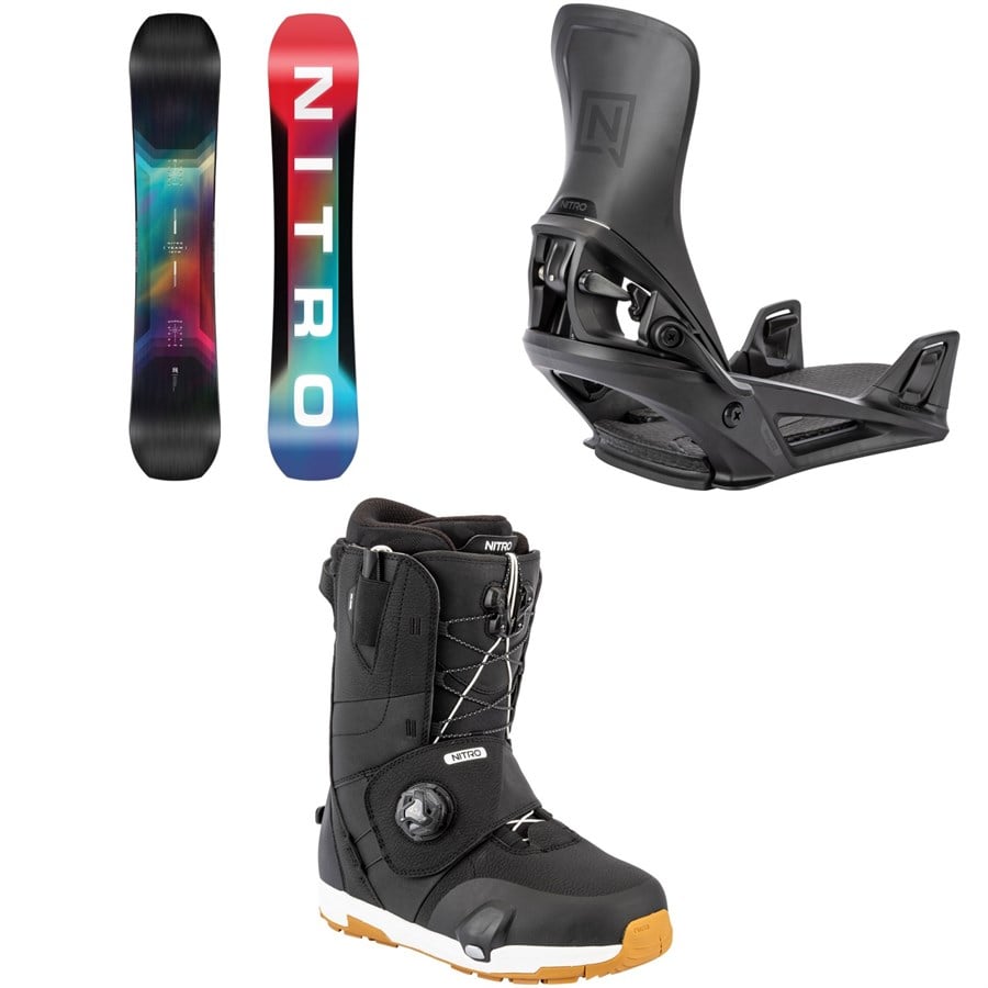 Nitro Team Snowboard + Step On Snowboard Bindings + Venture Step On TLS Snowboard Boots 2026