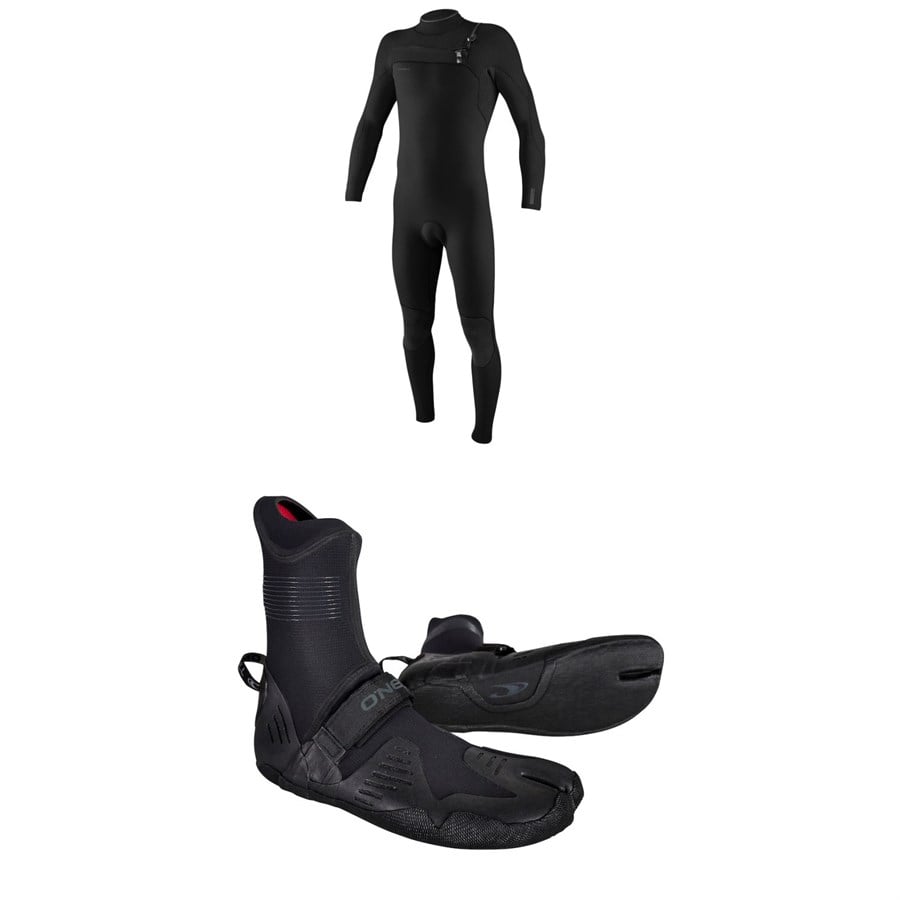 O'Neill 4/3+ Hyperfreak Chest Zip Wetsuit + 3/2 Psycho Tech Split Toe Wetsuit Boots
