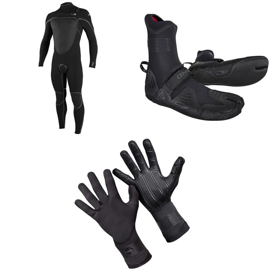 O'Neill 4/3+ Psycho Tech Chest Zip Wetsuit + 3/2 Psycho Tech Split Toe Wetsuit Boots + 1.5mm Psycho Tech Gloves