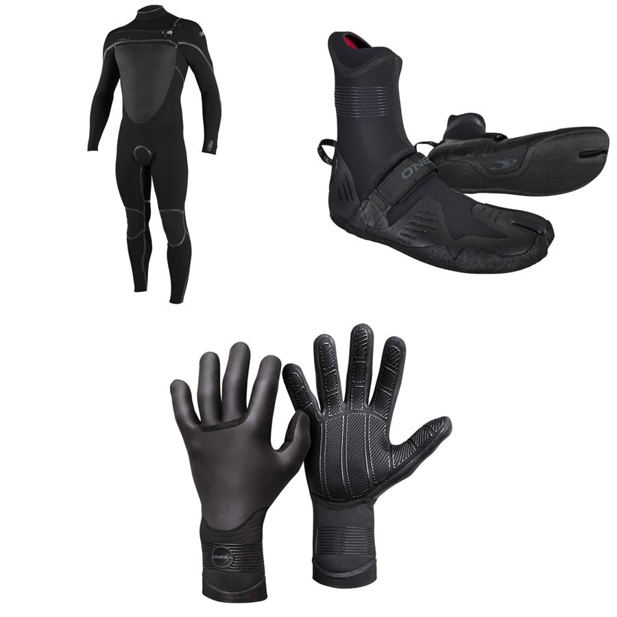 O'Neill 4/3+ Psycho Tech Chest Zip Wetsuit + 3/2 Psycho Tech Split Toe Wetsuit Boots + 3mm Psycho Tech Gloves