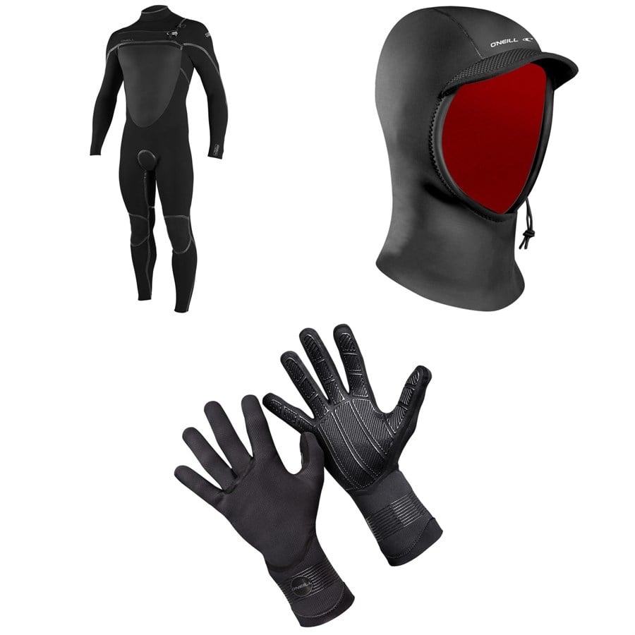 O'Neill 4/3+ Psycho Tech Chest Zip Wetsuit + Psycho 1.5mm Wetsuit Hood + 1.5mm Psycho Tech Gloves