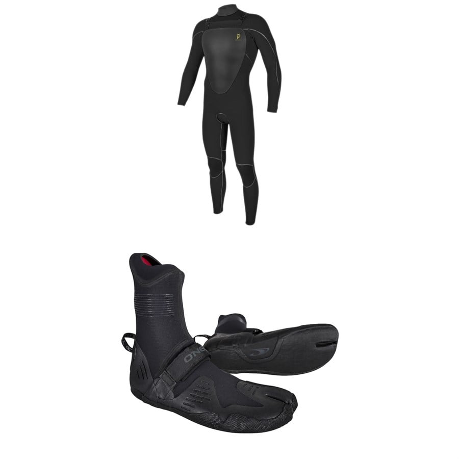 O'Neill 4.5/3.5 Mutant Legend Chest Zip Hooded Wetsuit + 3/2 Psycho Tech Split Toe Wetsuit Boots