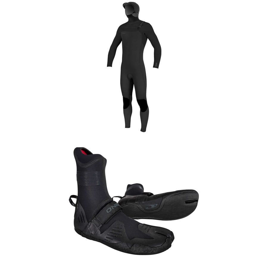 O'Neill 5/4+ Hyperfreak Chest Zip Hooded Wetsuit + 5mm Psycho Tech ST Wetsuit Boots
