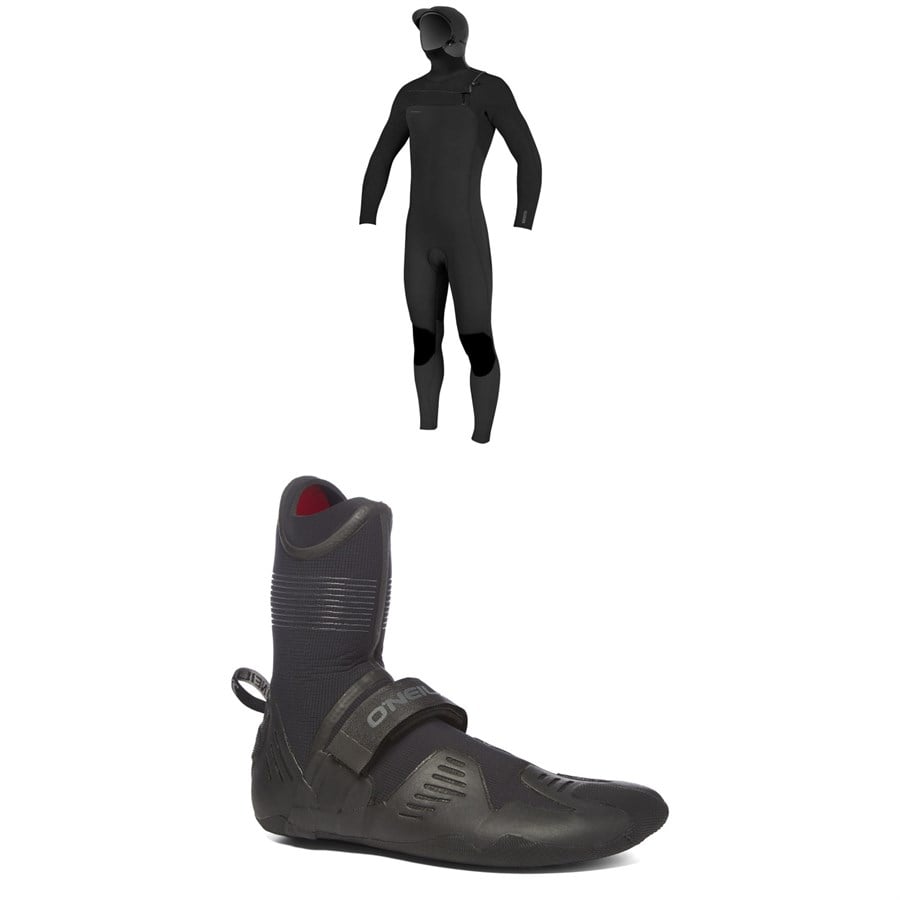 O'Neill 5/4+ Hyperfreak Chest Zip Hooded Wetsuit + 5mm Psycho Tech RT Wetsuit Boots