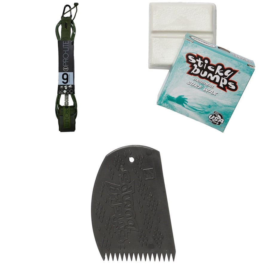 Pro-Lite 9' Freesurf Double Swivel Surfboard Leash + Sticky Bumps Basecoat Wax + Easy Grip Wax Comb