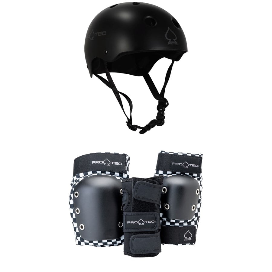 Pro-Tec Classic Skate Skateboard Helmet + Street Gear Junior Open Back Skateboard Pads